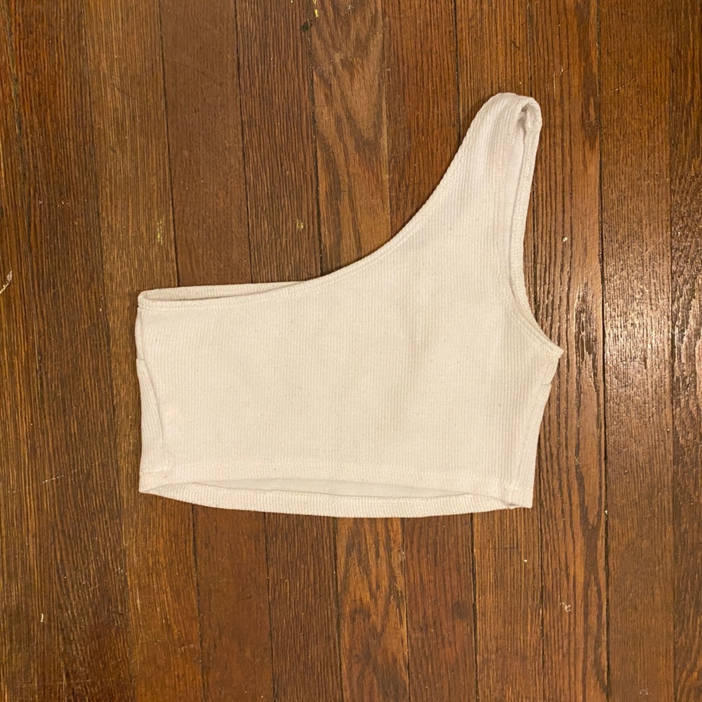 Rib-Knit White One-Shoulder Tank